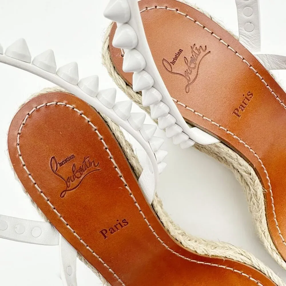 CHRISTIAN LOUBOUTIN Mafaldina Wedge Heels 39 US 8.5 Spiked Sandals White Leather